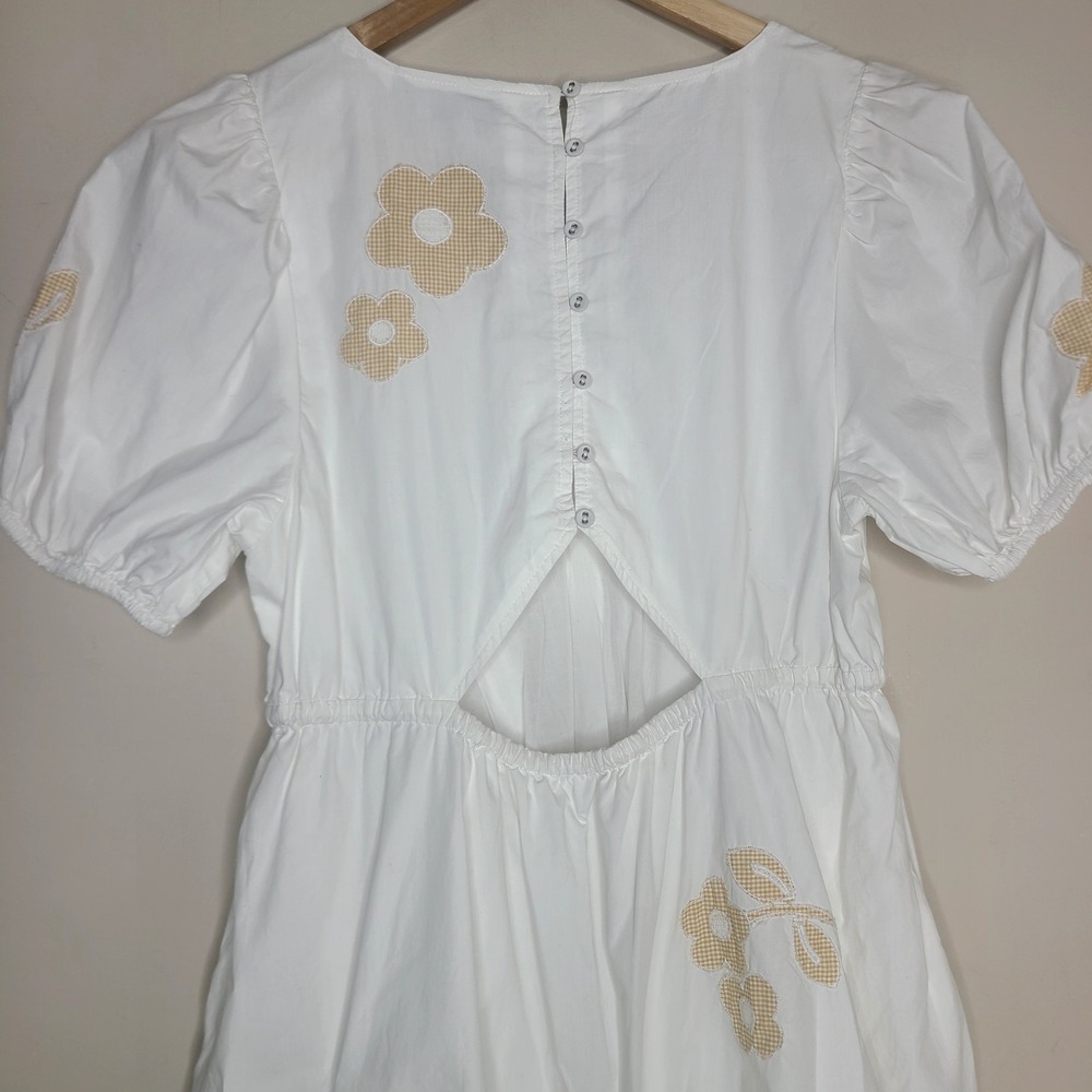 Madewell Annamarie White Puff Slee Mini Dress 100% Cotton Floral Women's Size 10 - Picture 5 of 9